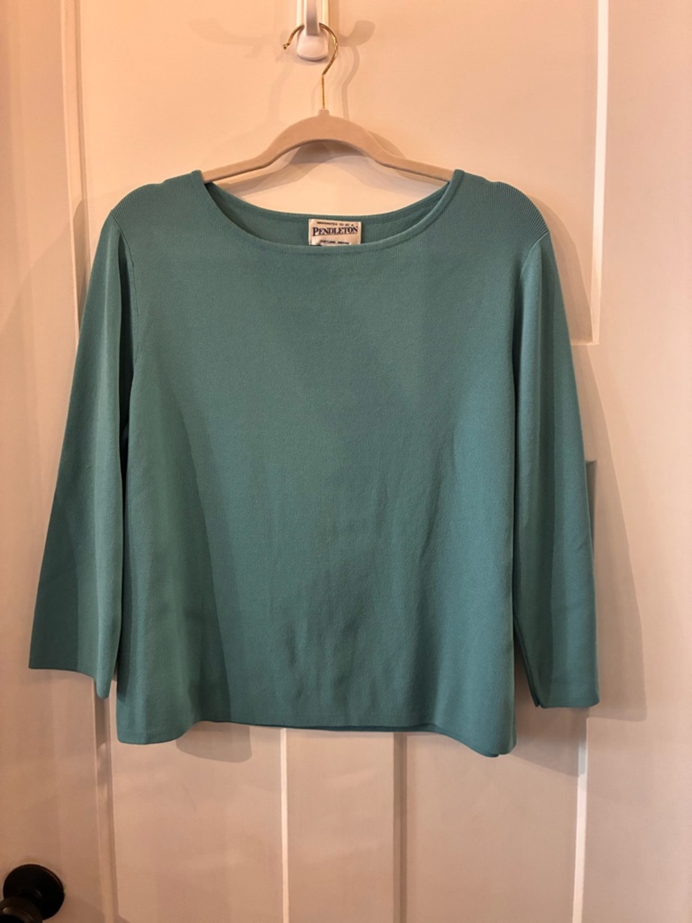 Pendleton Teal Boatneck Knit Long Sleeve Top